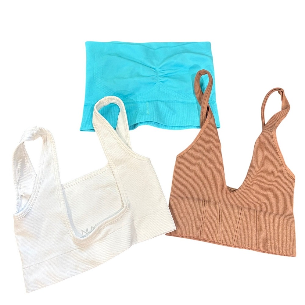 NUX Spiritual Gangster Activewear Top Lot White Tan Turquoise S M/L